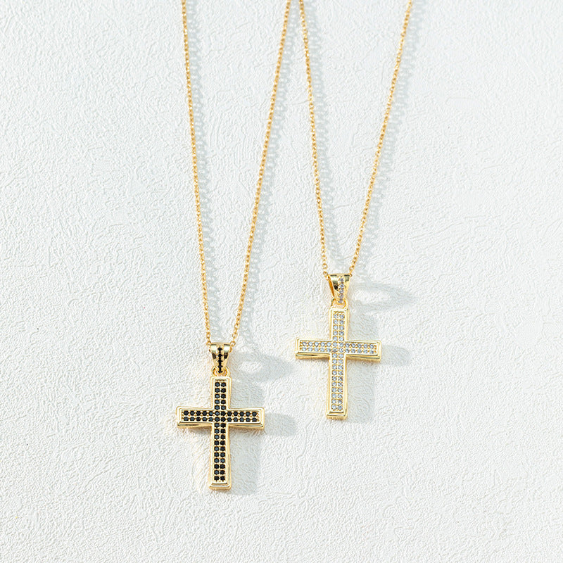 Wholesale Copper Cross Inlaid Zircon Necklace