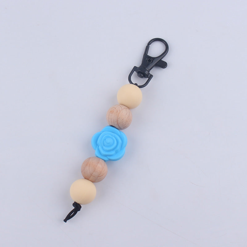 Llavero de cuentas de madera de rosa de silicona al por mayor