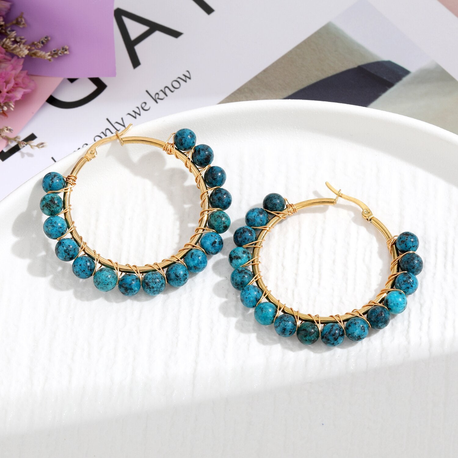 Wholesale Natural Stone Stainless Steel Earrings