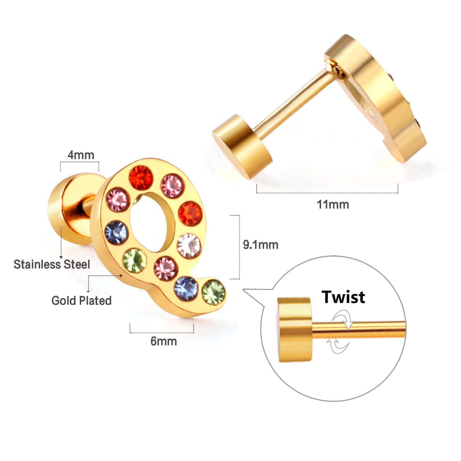 Wholesale Gold 26 Letters Stainless Steel Ear Studs Earrings