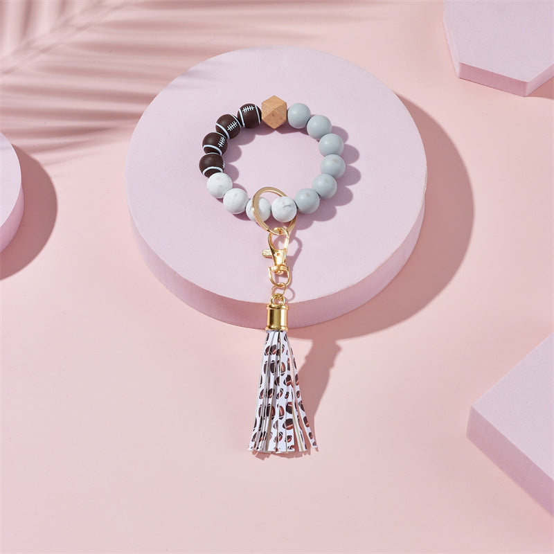 Wholesale basketball, football, rugby Silicone Beaded Wrist Keychain