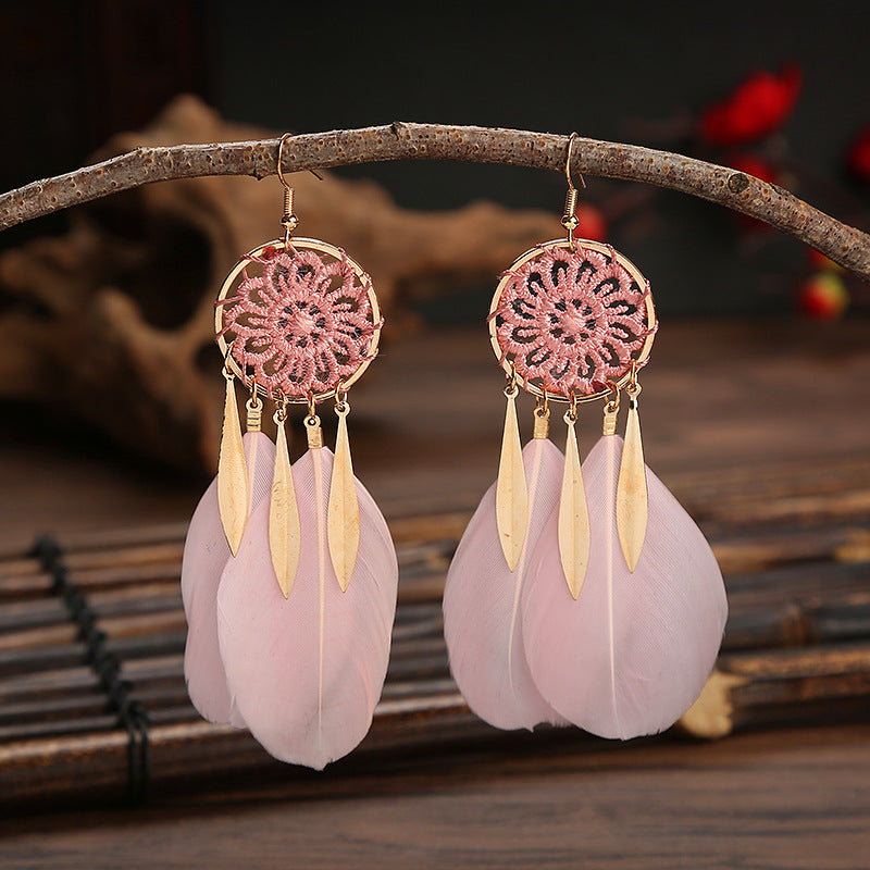 Wholesale Dream Catcher Pattern Feather Alloy Earrings