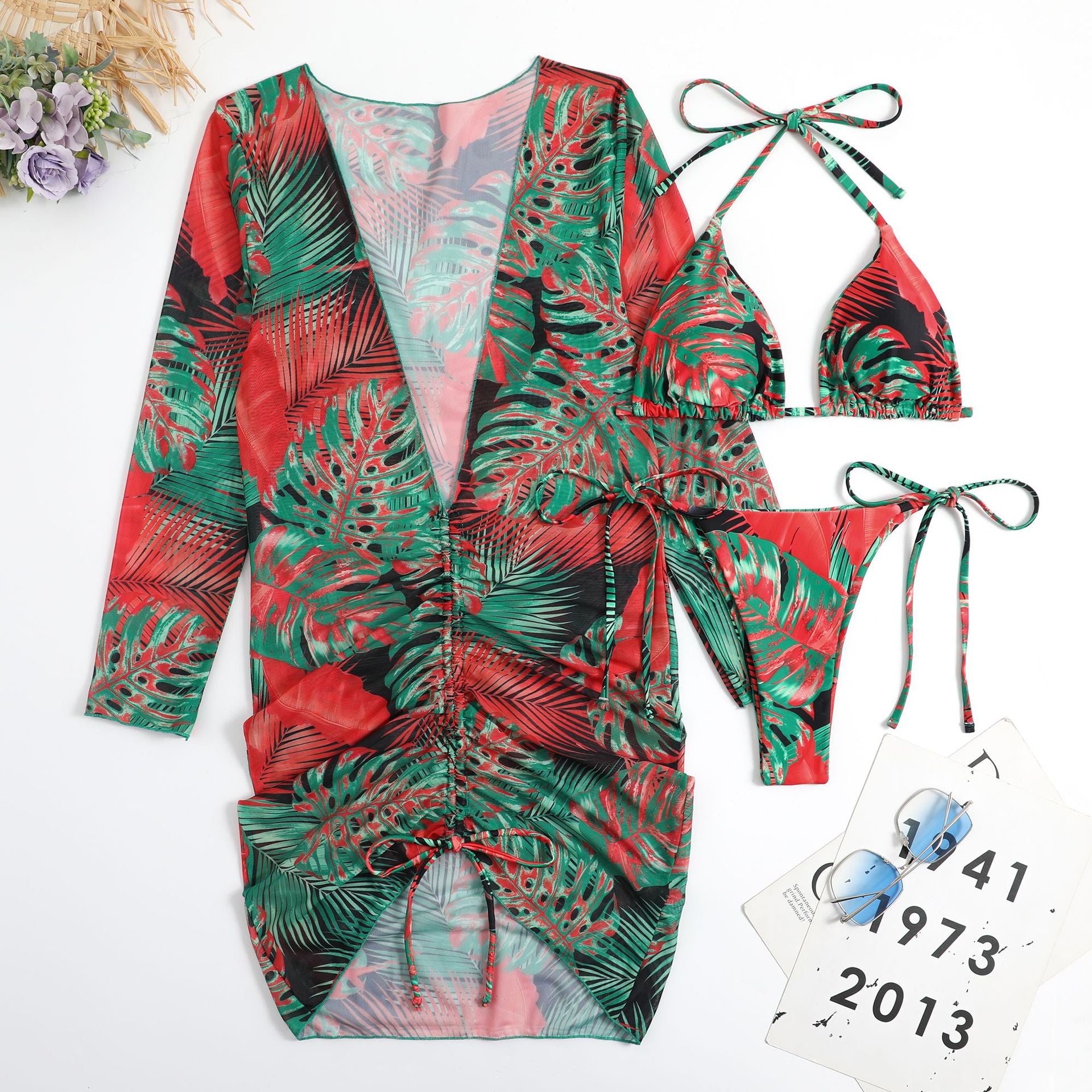 Trajes De Baño De Poliéster De Tres Piezas Al Por Mayor