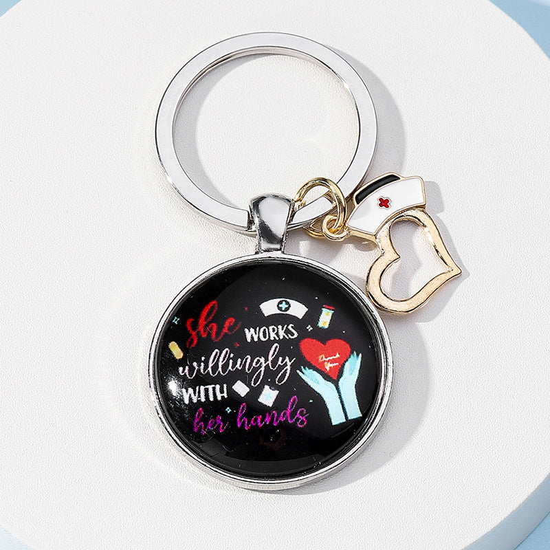 Wholesale Nurses Day Gift Color Printing Time Glass Round Plate Keychain