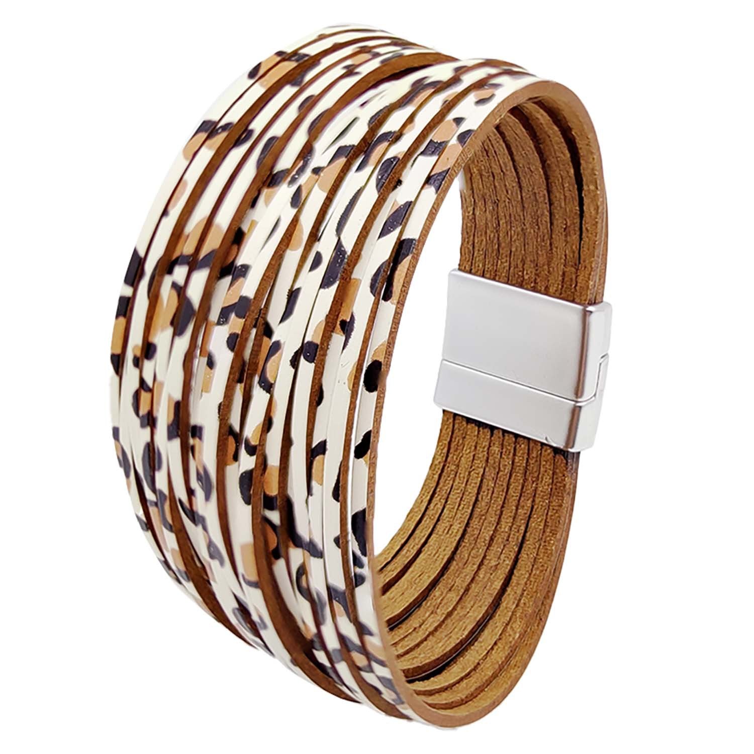 Pulsera de cuero de hebilla magnética de leopardo al por mayor