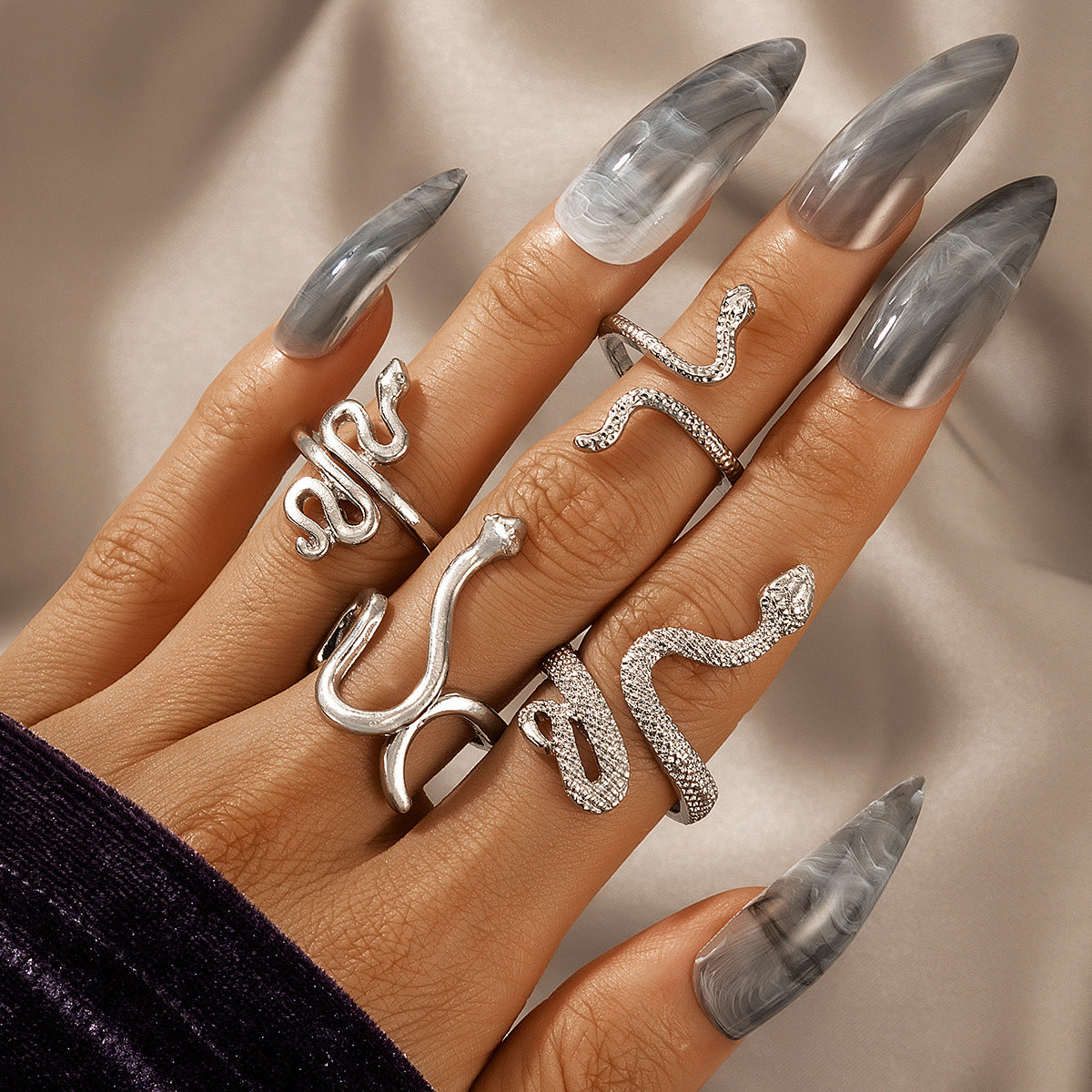 Wholesale Punk Snake Vintage Four-Piece Set Alloy Ring