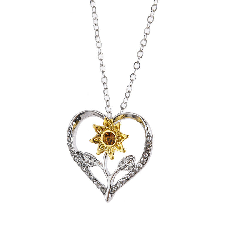 Wholesale Sunflower Heart Shape Diamond Metal Necklaces