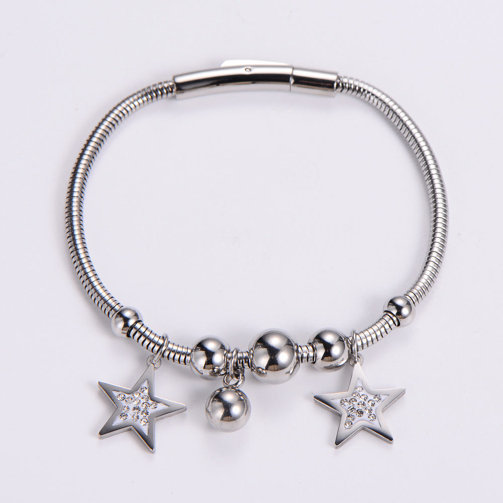 Wholesale Bracelet Stainless Steel 18K Gold Plated Pentagram Rhinestone OLY-BT-AIMILUO002