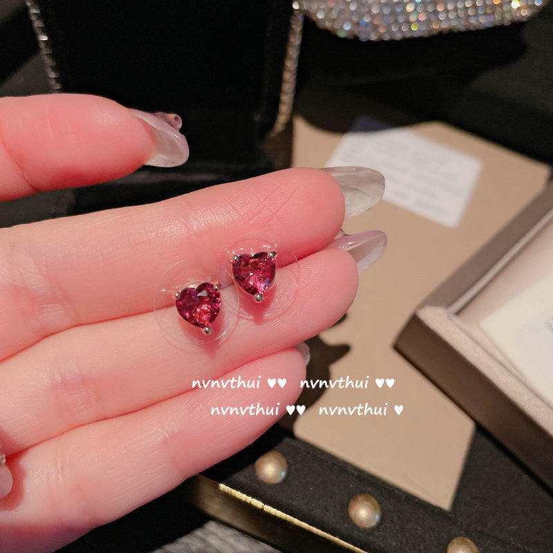 Wholesale Peach Heart Gemstone Earrings 18K Earrings Zircon Plated