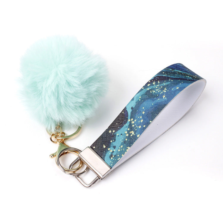 Wholesale 10pcs PU Leather Fur Ball Keychain