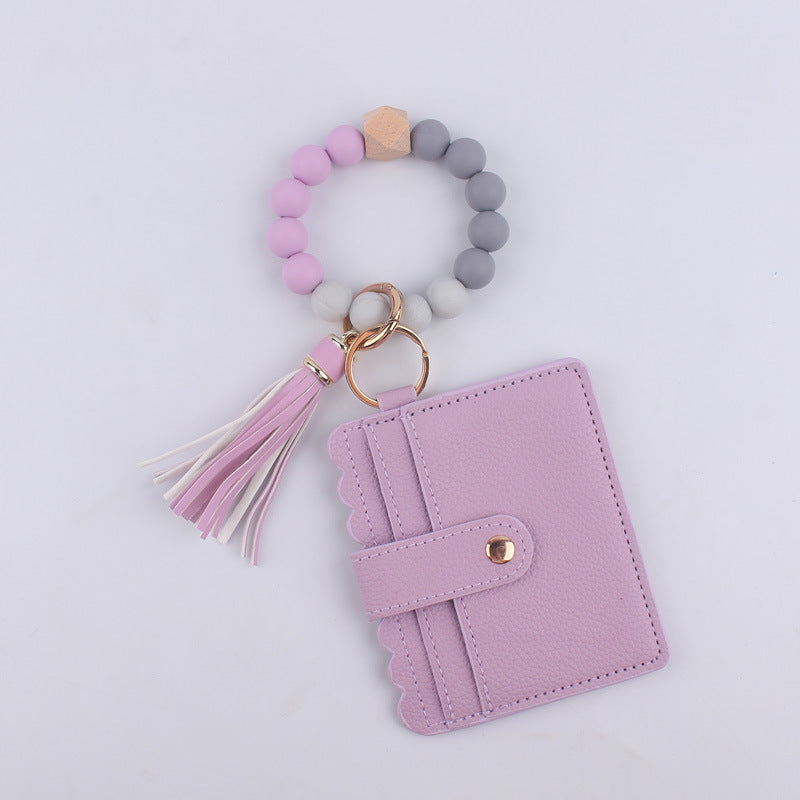 Wholesale Silicone Beaded Card Holder Wrist Keychain