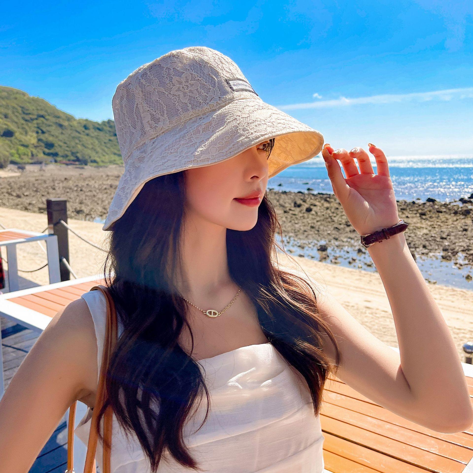 Sombrero de pescador de doble cara con encaje de poliéster y algodón al por mayor para mujer