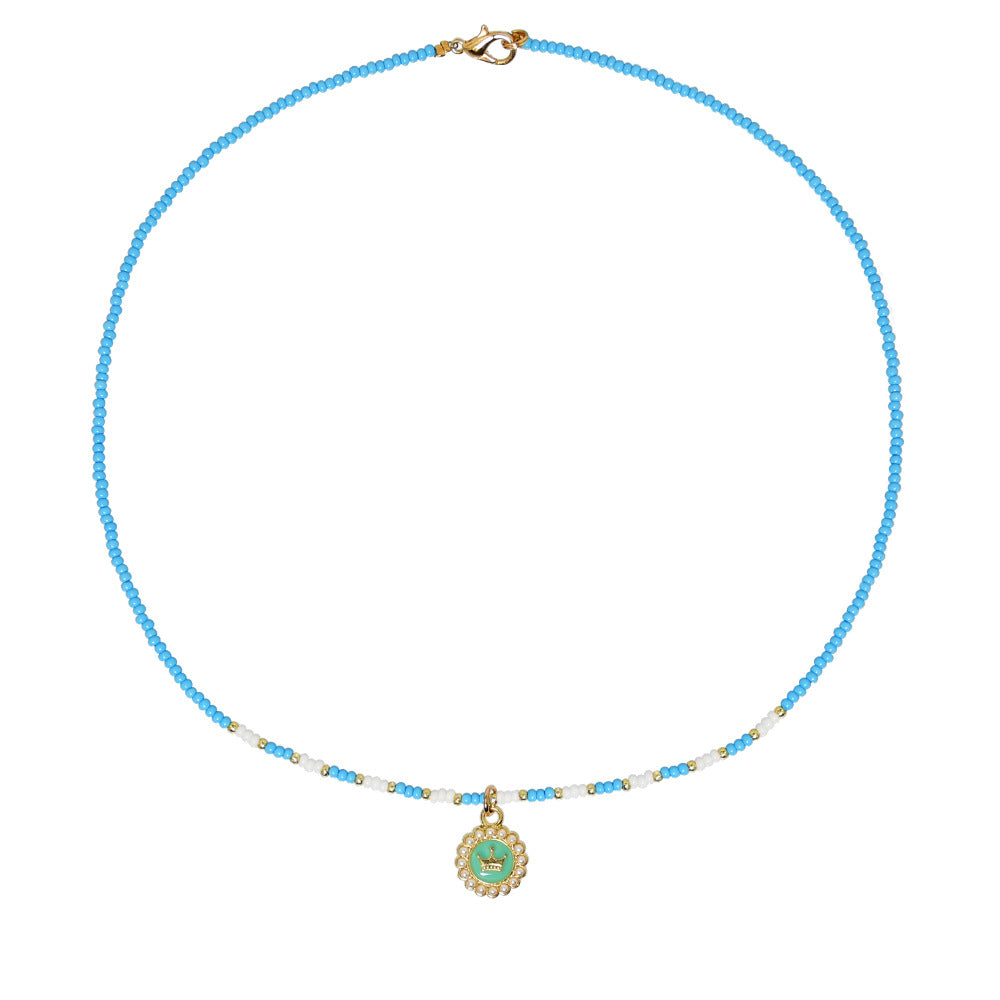 Wholesale Glass Colorful Hand Beaded Crown Pendant Pearl Necklace