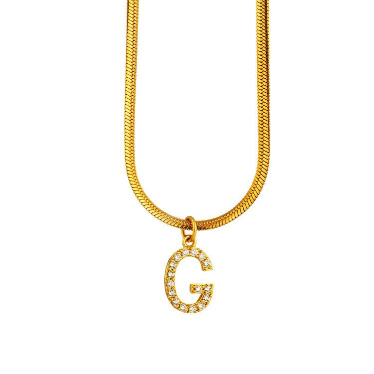 Wholesale Titanium Steel 26 Letters Flat Snake Bone 18K Gold Necklace