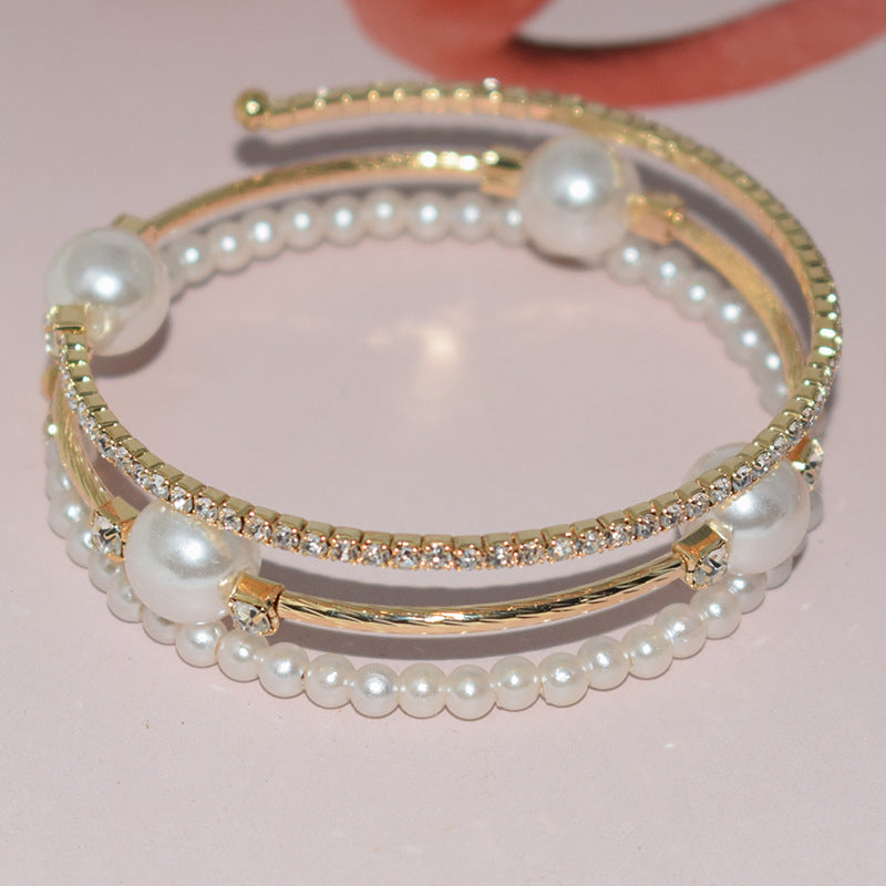 Wholesale Double Layer Pearl Rhinestone Bracelet