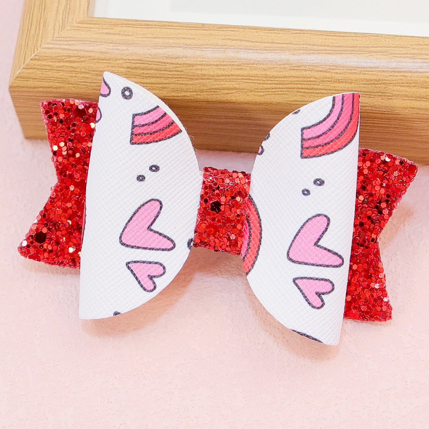 Wholesale Valentine's Day Love Letter Printing Pattern Bow Knots Fabric Hair Clip
