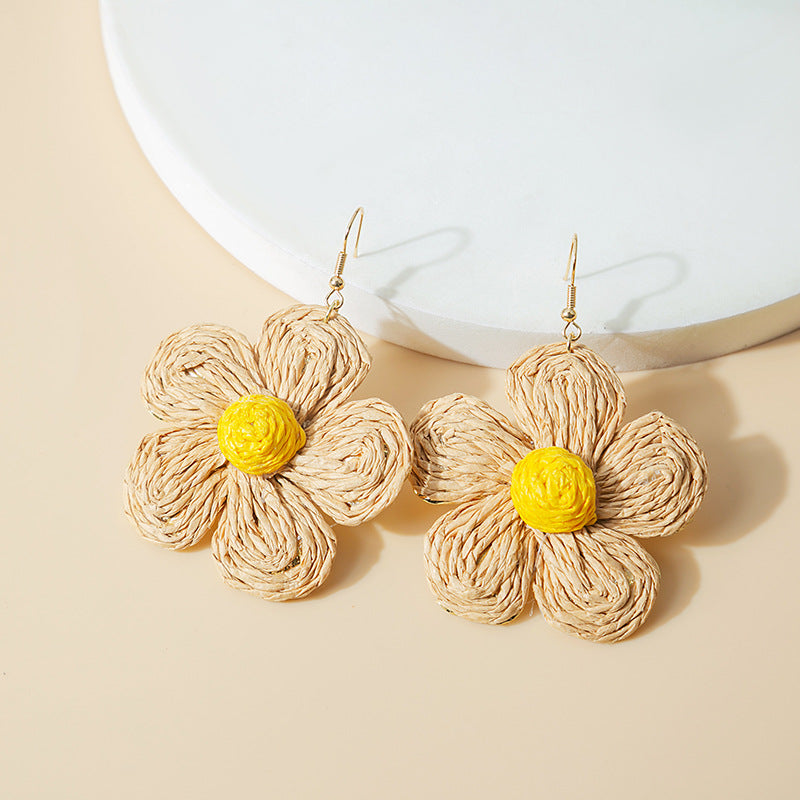 Wholesale Raffia Flower Alloy Earrings