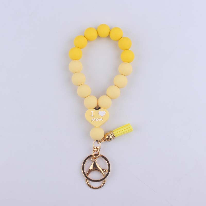 Wholesale DAD MOM Silicone Beaded Tassel Wrist Keychain