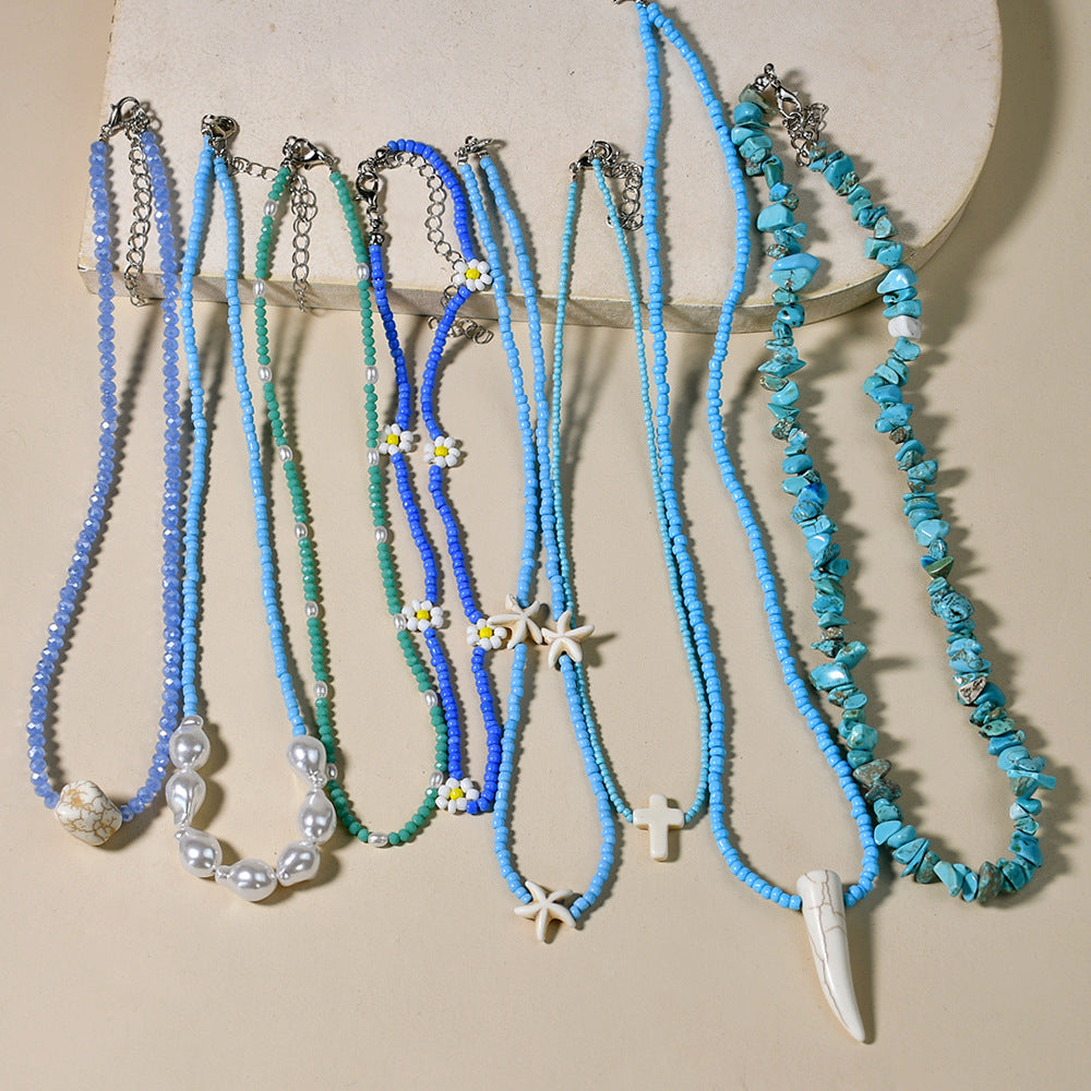 Collar de clavícula de perlas apiladas de flores bohemias al por mayor