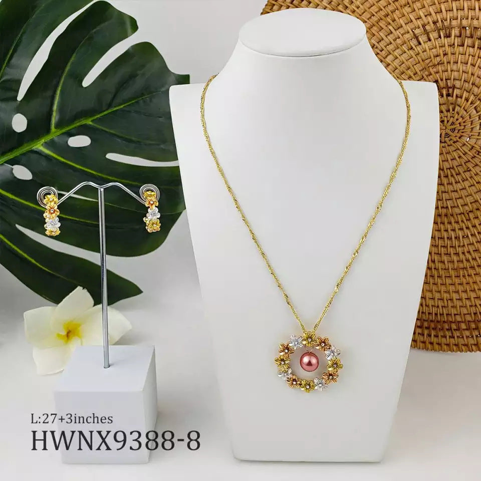Conjunto de joyas de pendientes de cobre y perlas con corona tricolor hawaiana al por mayor