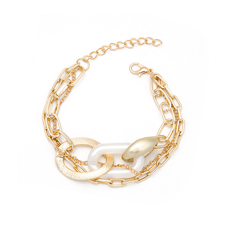 Wholesale Multilayer Vintage Chain Pearl Resin Bracelet