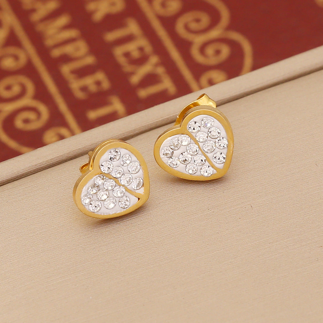 Wholesale Stainless Steel Full Diamond Heart Earrings