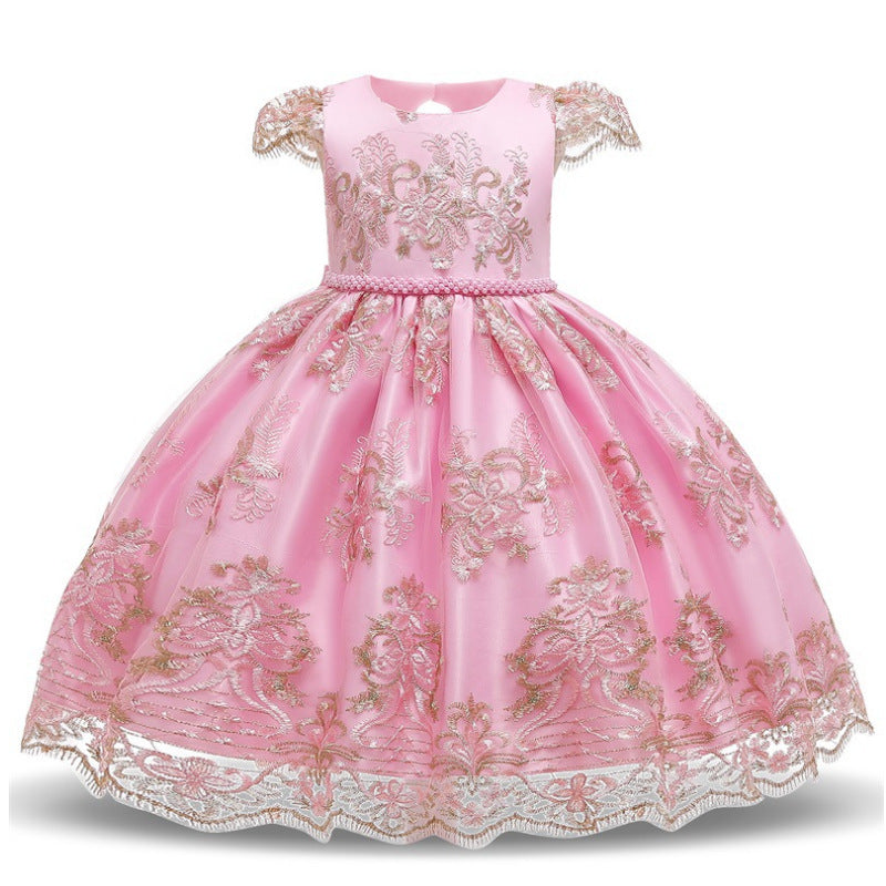 Wholesale Polyester Girls Dress Bow Embroidered Princess Dress