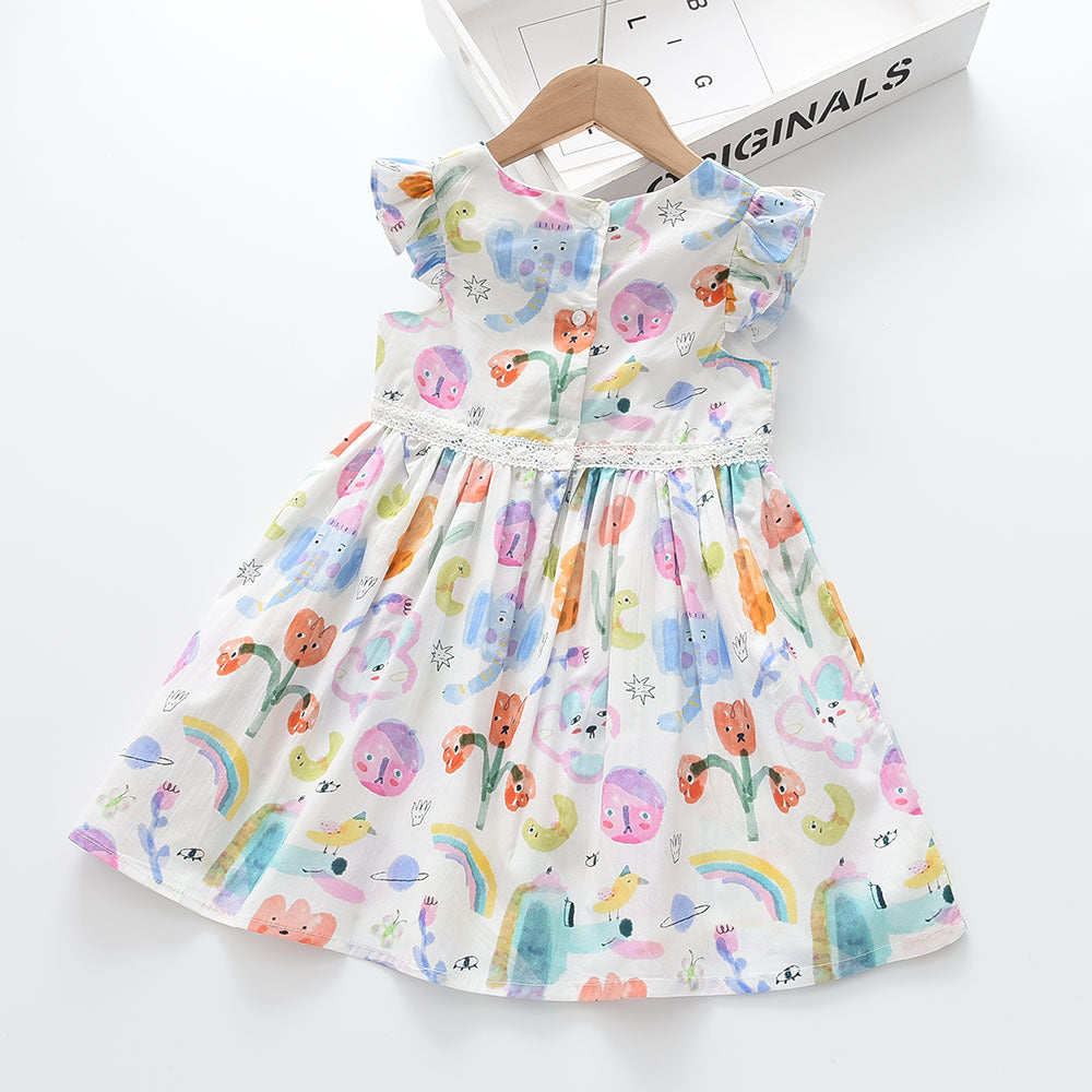 Wholesale 6PCS Girls Flying Sleeves Round Neck Vest Cotton Dress Baby Clothes