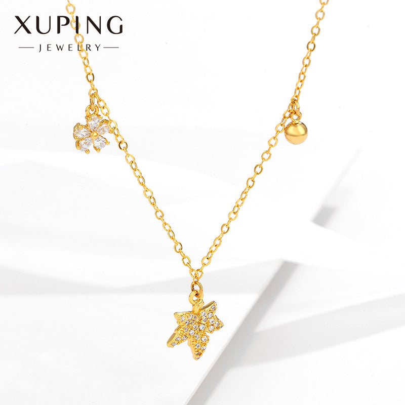 Wholesale Gold-plated Zirconium Maple Leaf Alloy Clavicle Chain
