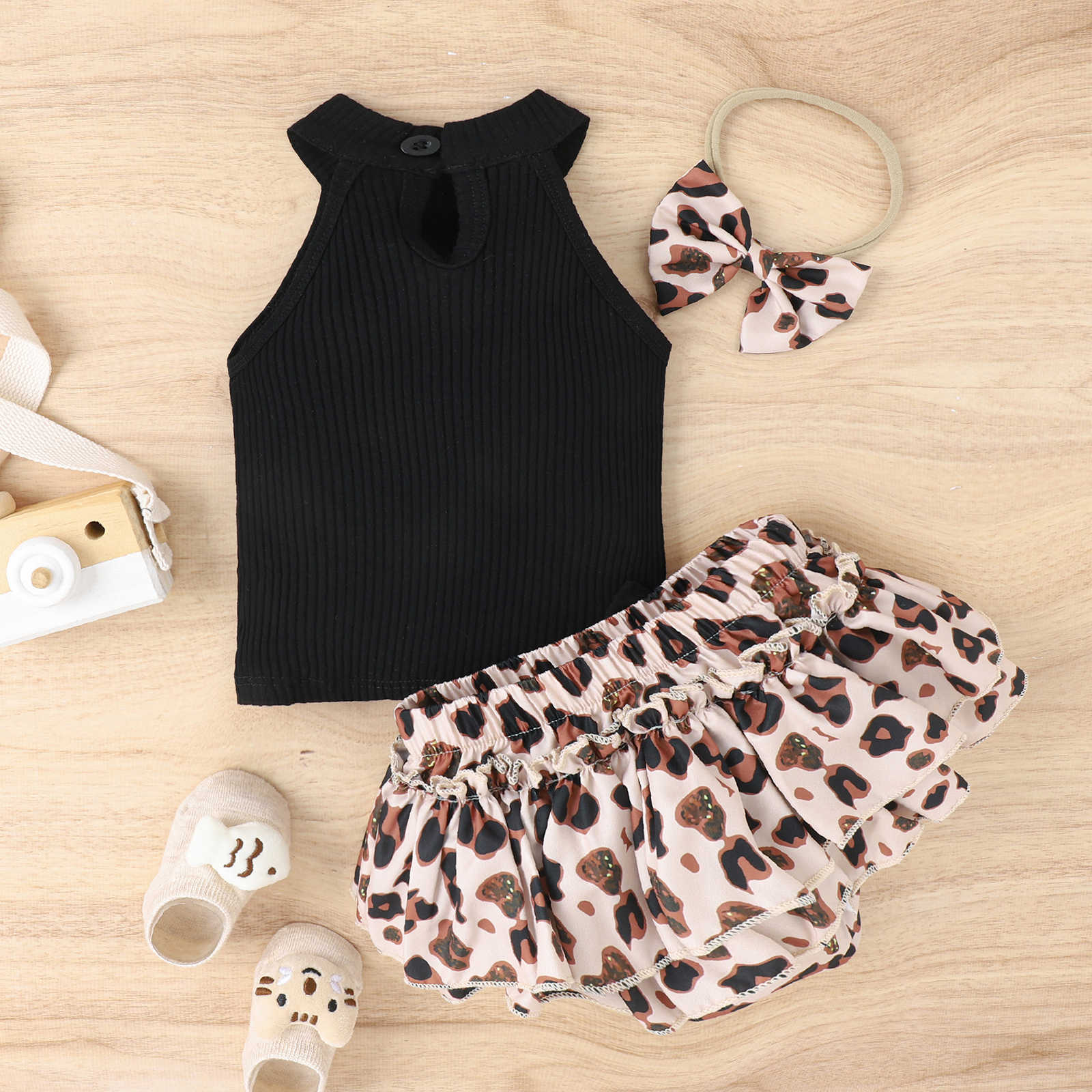 Conjunto de ropa de bebé de algodón con estampado de leopardo al por mayor