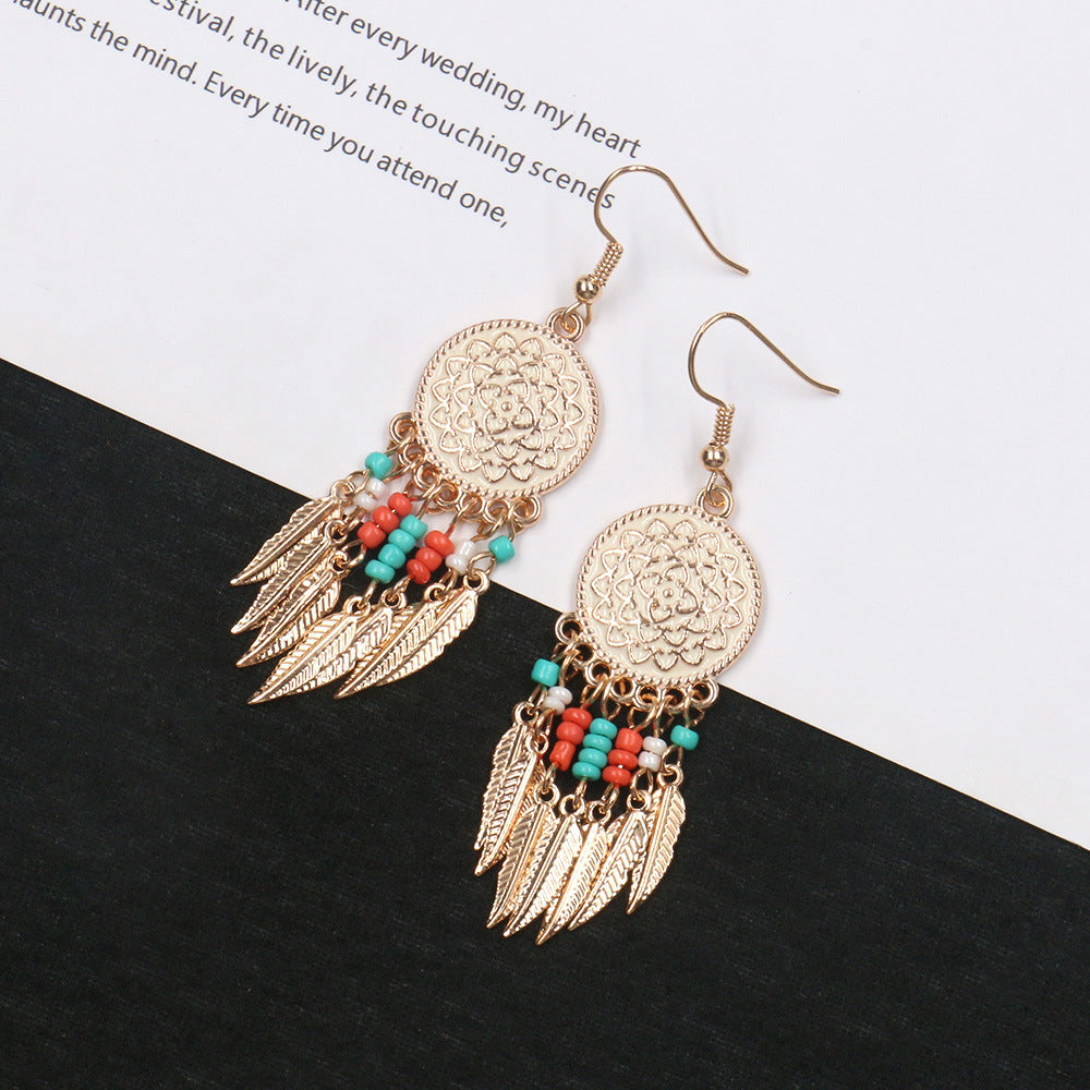 Wholesale Disc Engraved Rose Alloy Earrings
