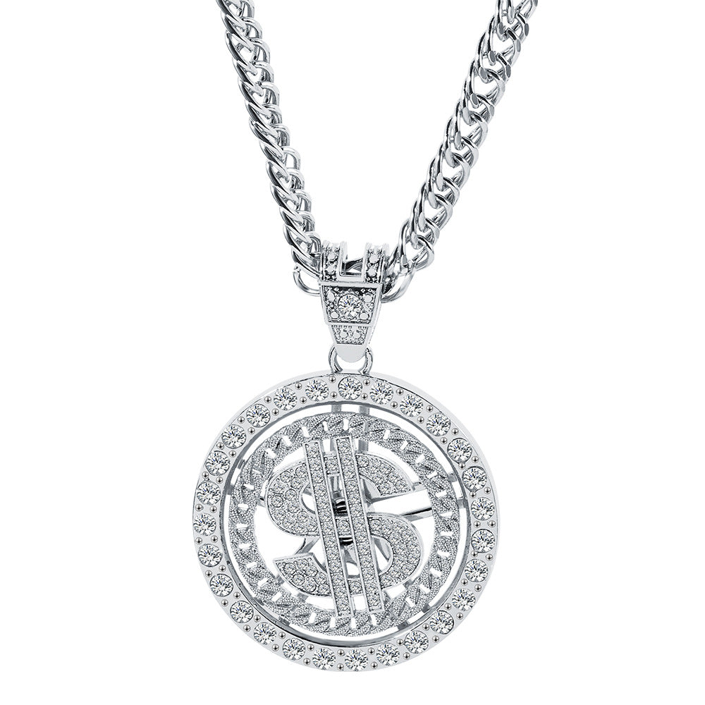 Wholesale 360 Degree Rotating Dollar Pendant Alloy Necklace