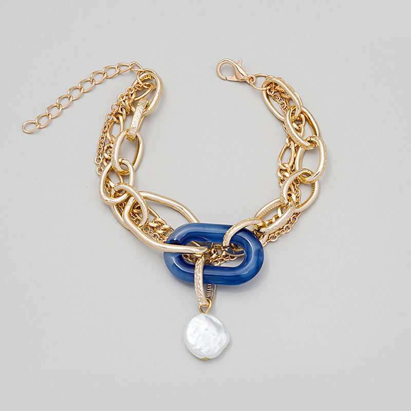 Wholesale Multilayer Vintage Chain Pearl Resin Bracelet