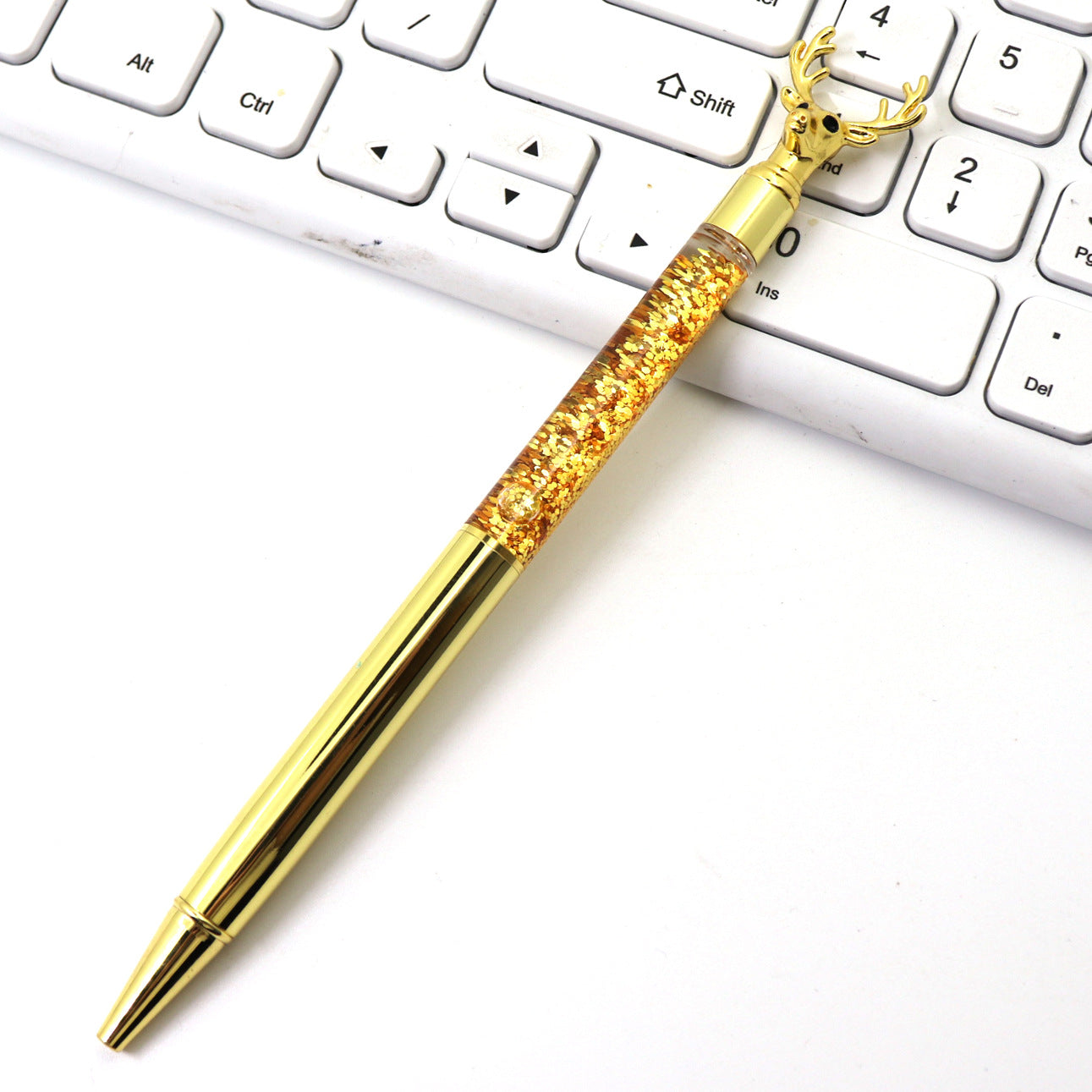 Venta al por mayor Bolígrafo de alce de polvo de oro de plástico
