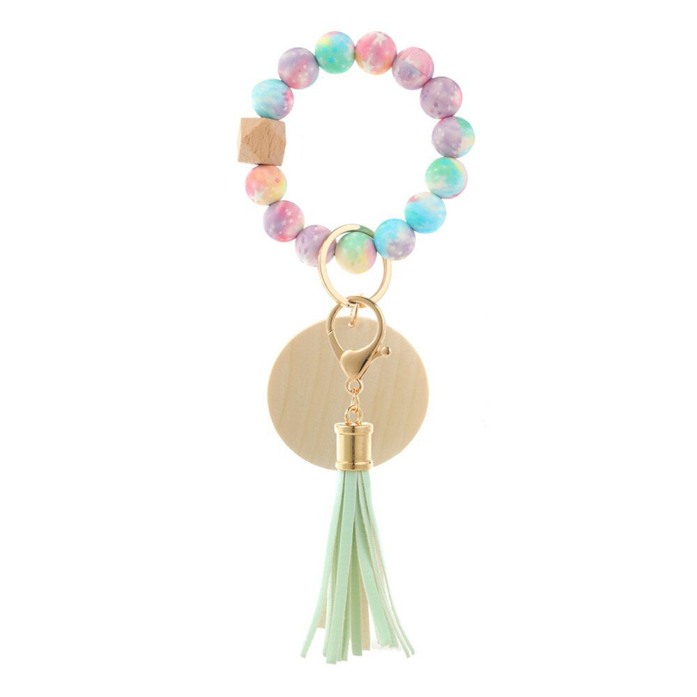 Venta al por mayor Llavero de pulsera de cuentas de silicona con estampado de leopardo