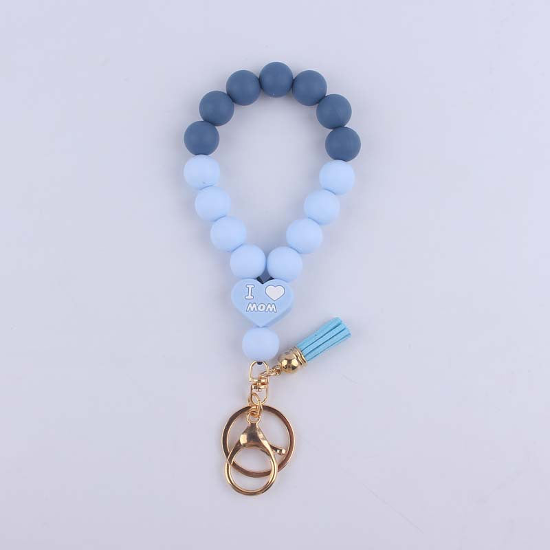 Wholesale DAD MOM Silicone Beaded Tassel Wrist Keychain
