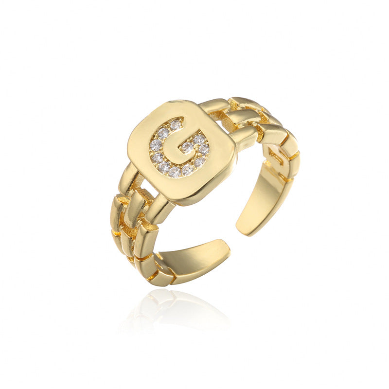 Wholesale Gold Plated 26 Letters Copper Adjustable Rings