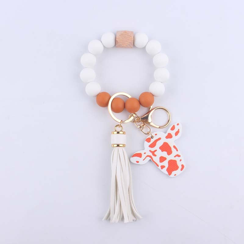 Wholesale Bull Head Western Style Silicone Beaded Wrist Keychains
