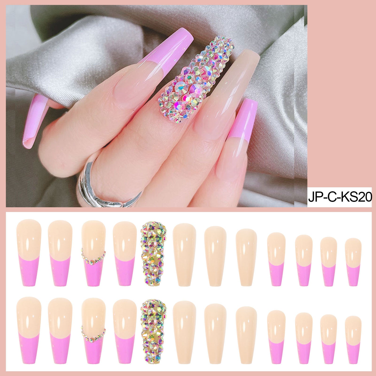Wholesale Pink Dot Diamond Ballet French Nail Patches