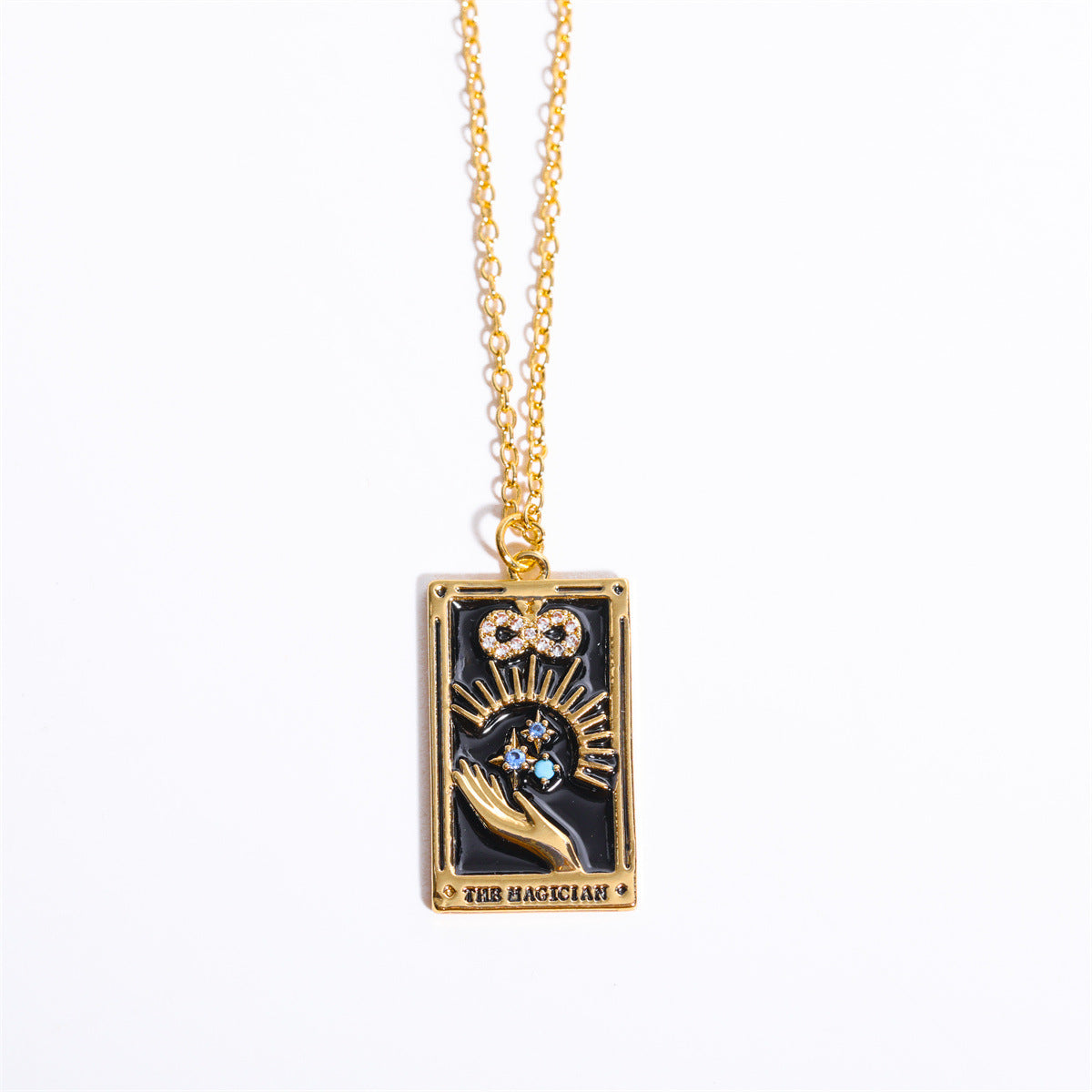 Wholesale Copper Plating Real Gold Retro Tarot Card Necklace with Diamond Square