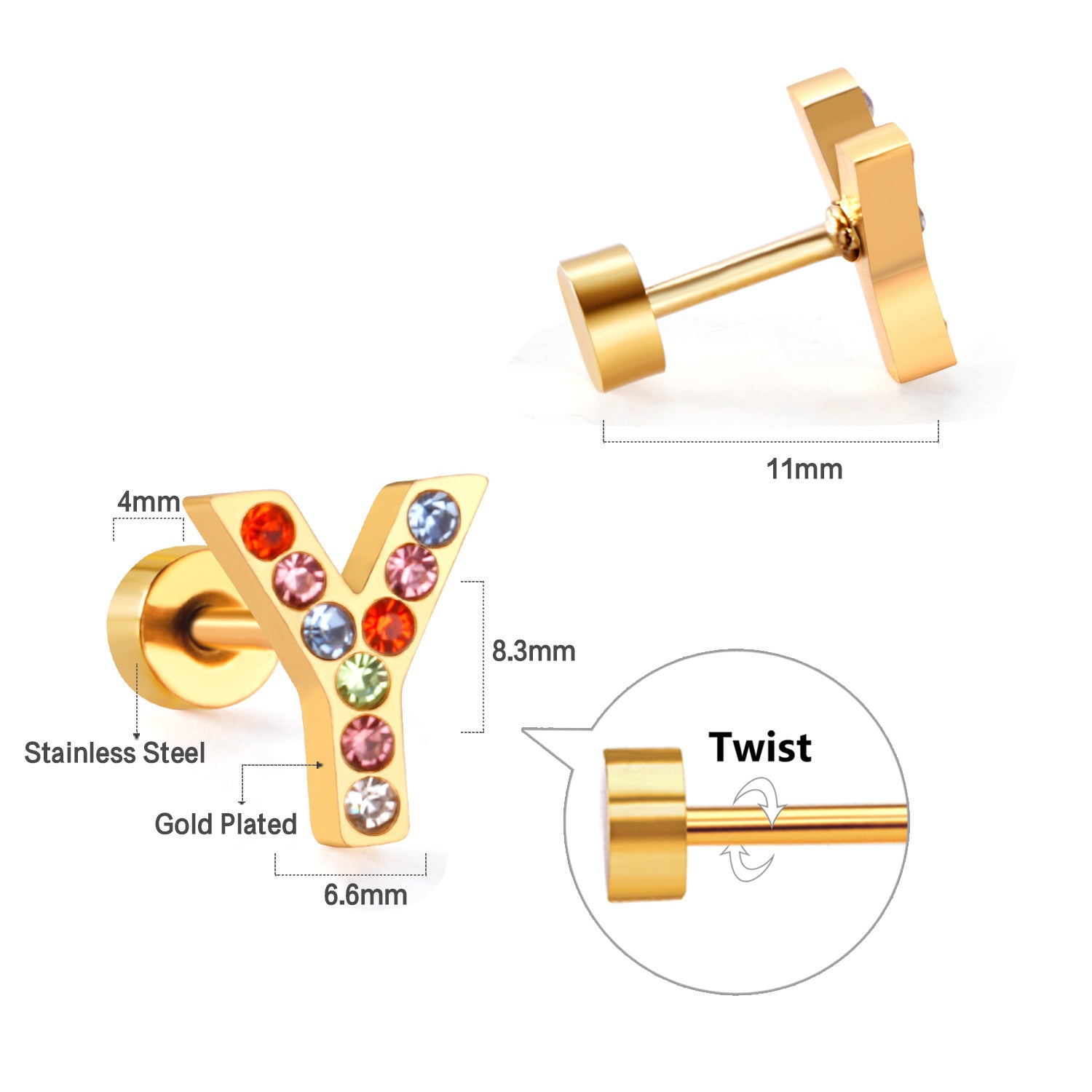 Wholesale Gold 26 Letters Stainless Steel Ear Studs Earrings