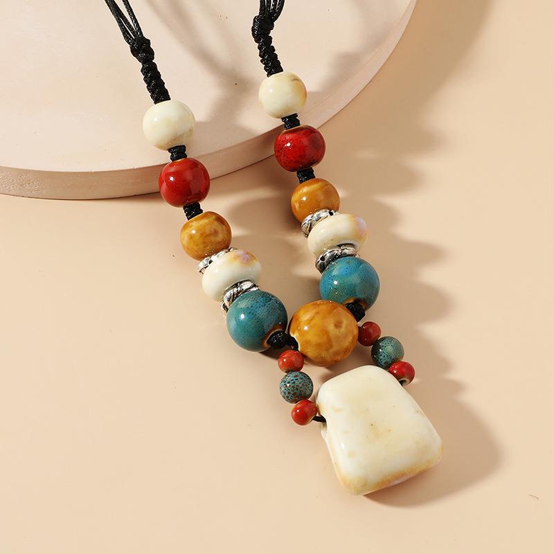 Wholesale Red Pendant Long Ceramic Necklace
