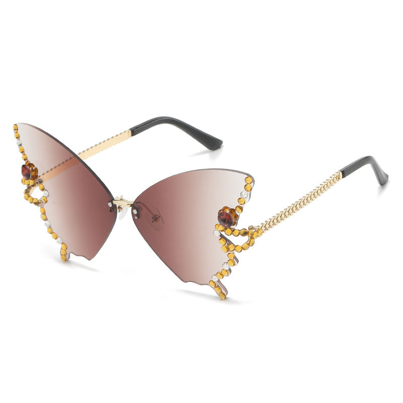 Wholesale Butterfly Shape Diamond Rimless PC Sunglasses
