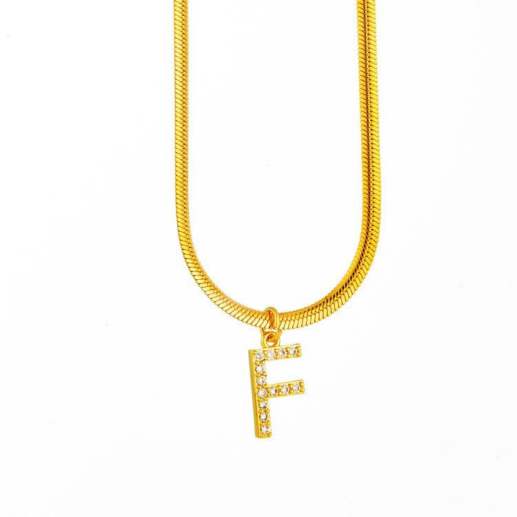 Wholesale Titanium Steel 26 Letters Flat Snake Bone 18K Gold Necklace