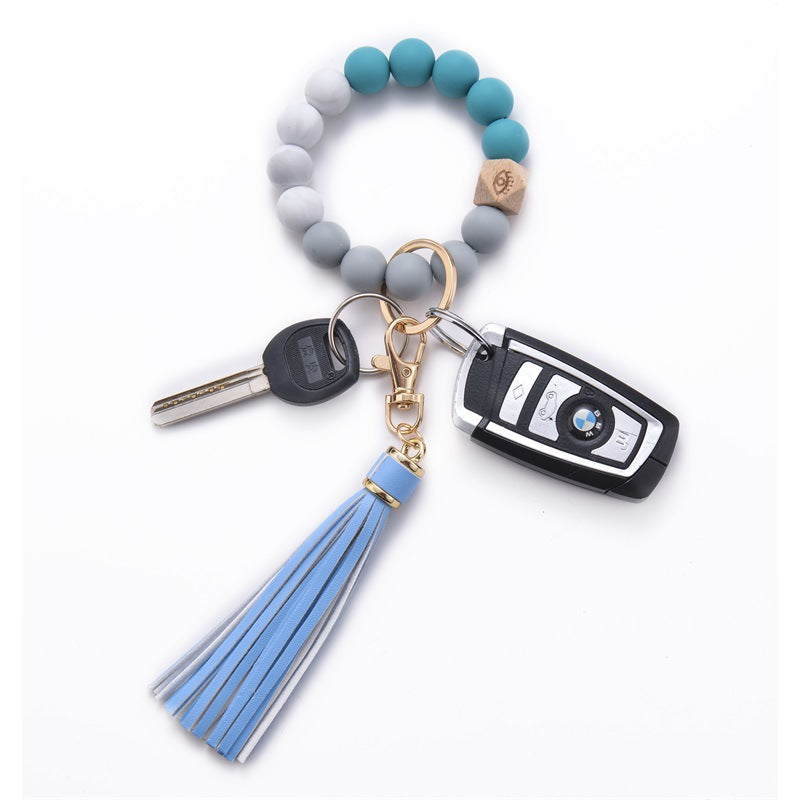 Wholesale Silicone Beaded Tassel Wrist Keychain