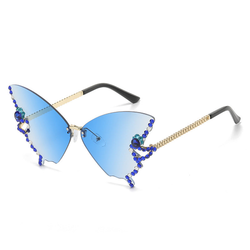 Wholesale Butterfly Shape Diamond Rimless PC Sunglasses