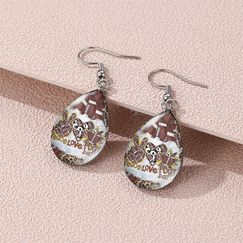 Wholesale Rugby Basketball Time Stone Glass Drop Shaped Earrings