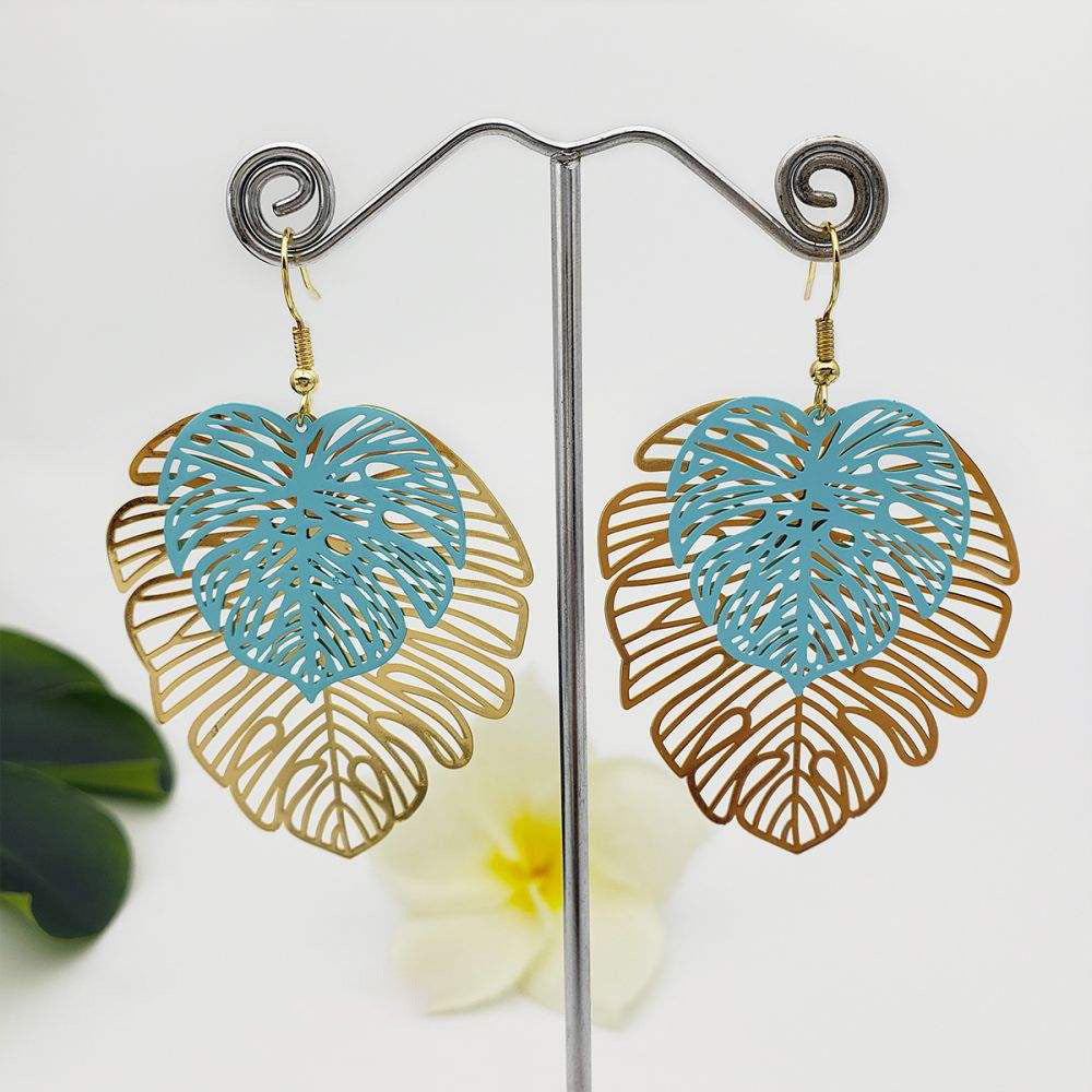 Wholesale Vintage Openwork Leaf Copper Earrings