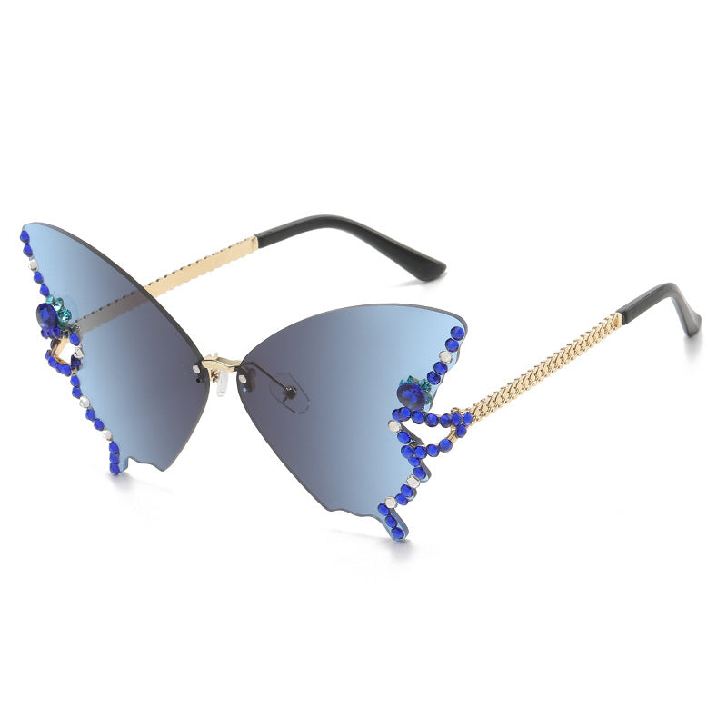 Wholesale Butterfly Shape Diamond Rimless PC Sunglasses