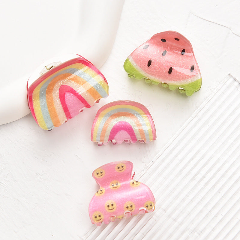 Wholesale 6pcs Acrylic Kids Fruit Rainbow Grab Clips